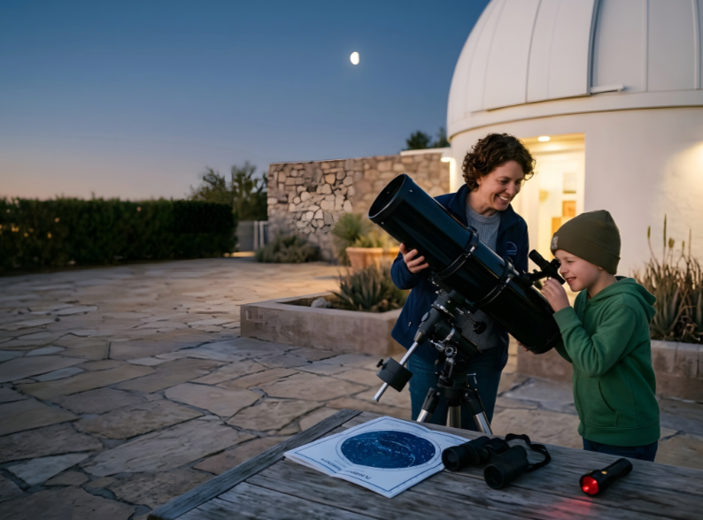 Students learning to use a telescope